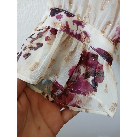 Soft Surroundings Floral Tunic Top Metallic Ruffles Tassels Boho Size Medium - Picture 4 of 16